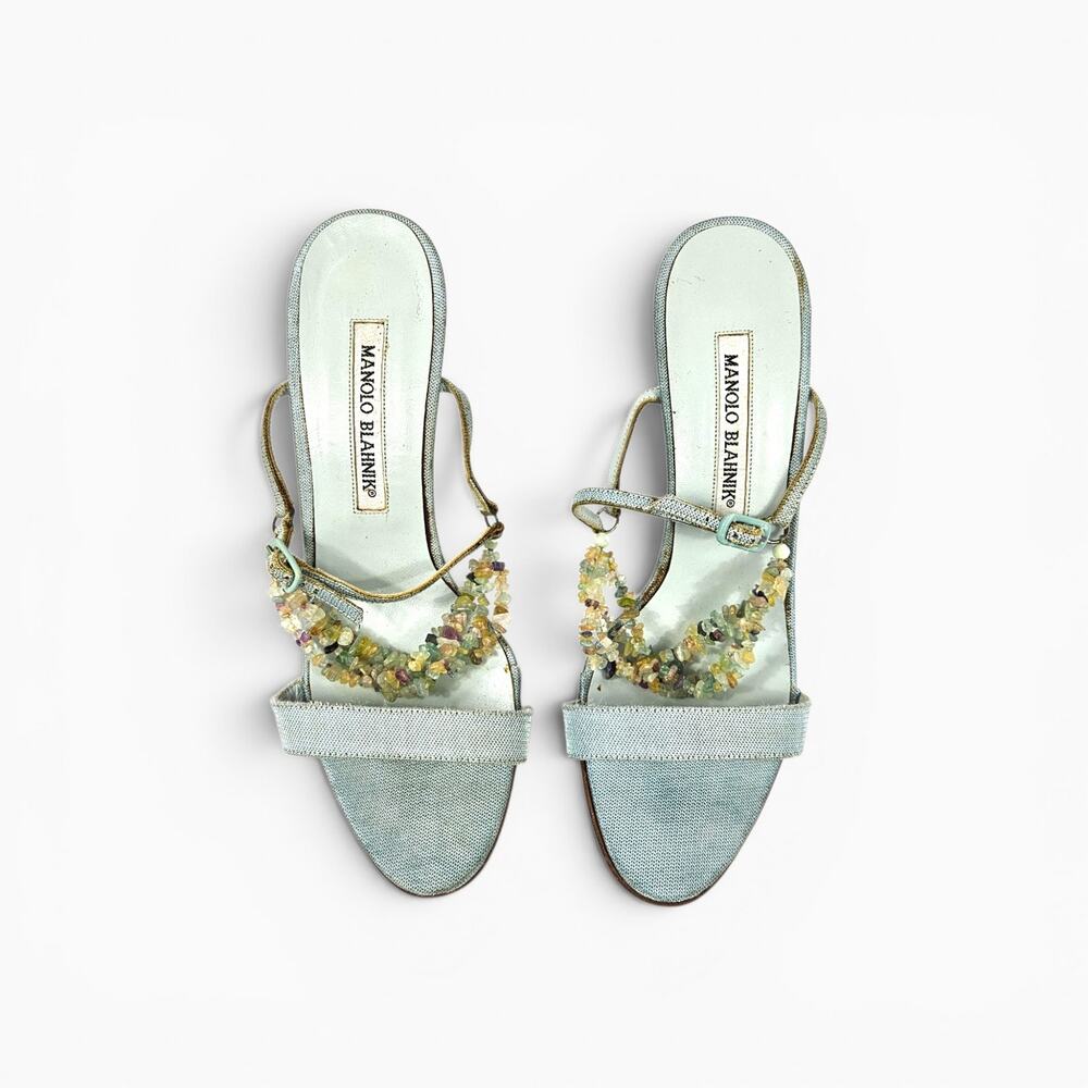 Y2k Manolo Blahnik Heels Crystal Denim Strappy Vintage - Size 36 (5.5) - Picture 2 of 9
